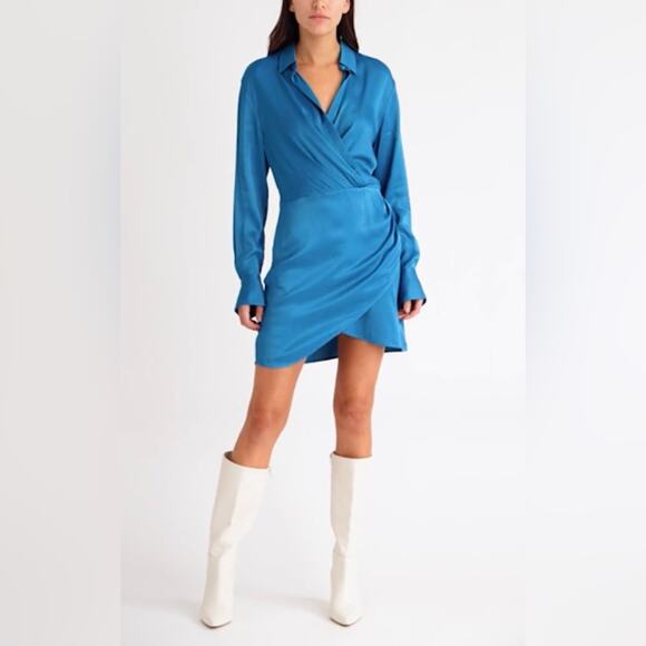 & Other Stories Mini Faux Wrap Satin Shirtdress Size 8 - Picture 2 of 10